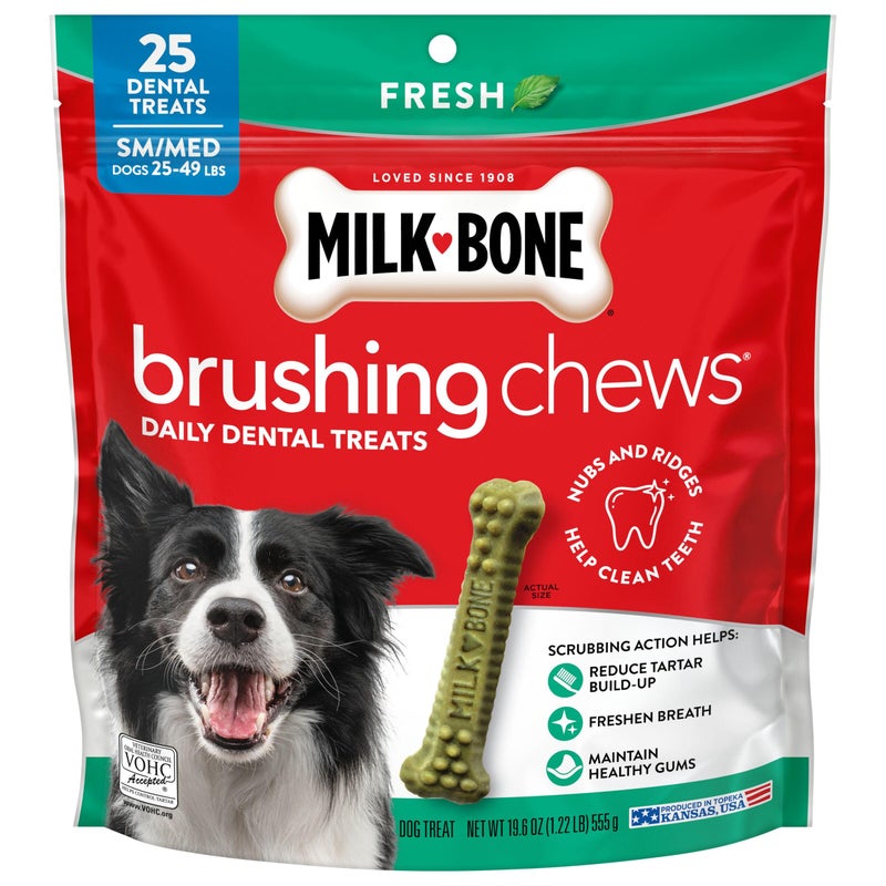 Milk-Bone Brushing Chews Original Chicken Flavor Daily Dental Dog Treats, Small/Medium, 19.6 Oz. Bag - Image 1