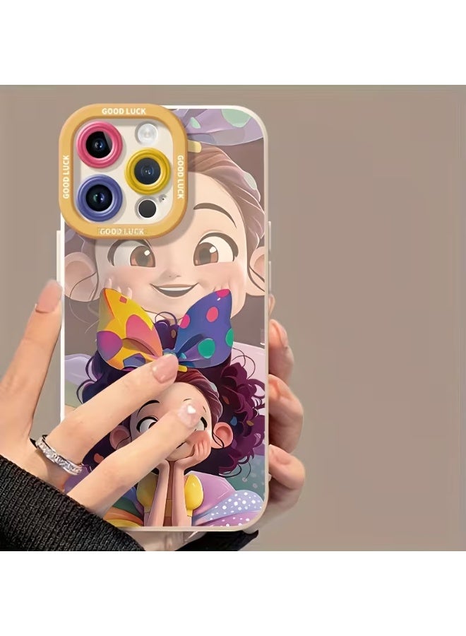 Temu This iPhone case features a cute cartoon design with a baby girl and butterfly in vibrant colors. It includes a cute lanyard for easy carrying and offers excellent protection. Compatible with iPhone 13 Pro. - Image 1