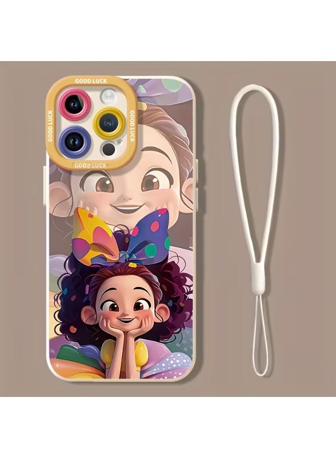 Temu This iPhone case features a cute cartoon design with a baby girl and butterfly in vibrant colors. It includes a cute lanyard for easy carrying and offers excellent protection. Compatible with iPhone 13 Pro. - Image 2