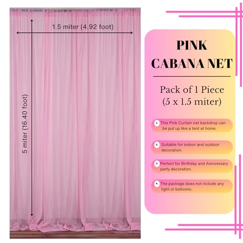 1iAM Pink Decoration Net - 1pc Transparent, 5x1.5m Large, Reusable, Soft, Nylon Made Backdrop Net for Home, Office, Party Decor | Suitable for Birthdays, Anniversary Event - Image 2