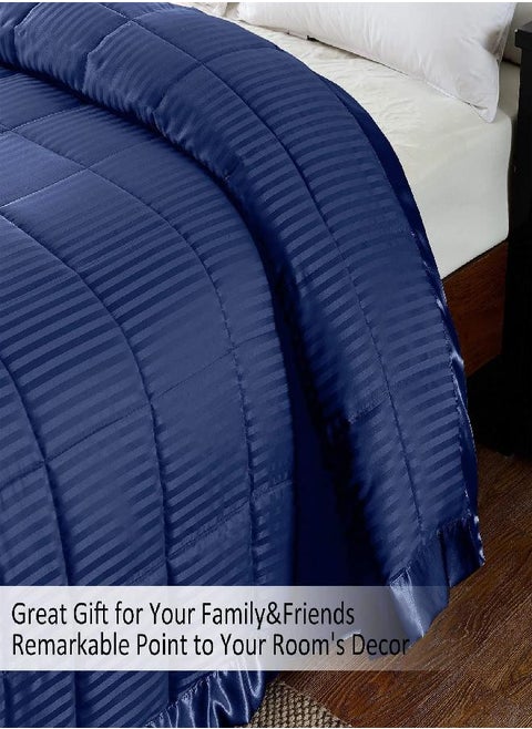 downluxe King Size Blanket, Lightweight Down Alternative Blanket with Satin Trim (90 X 108 Inch, Navy)