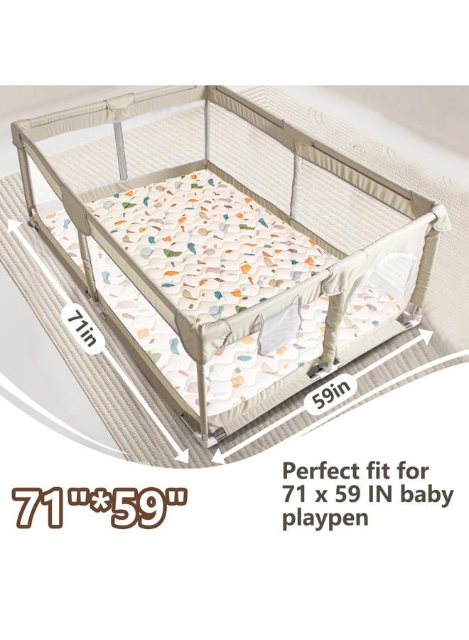 Beavtaens Baby Play Mats for Floor, 71”x59” Upgraded Thickness & Larger Super Soft Playmat for Babies and Toddlers, Foldable Washable, Upgrade Anti-Slip Crawling Mat for Playpen(Boho Color Blocks) - Image 2