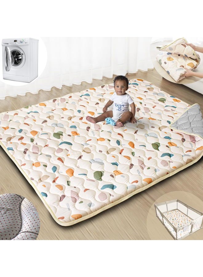 Beavtaens Baby Play Mats for Floor, 71”x59” Upgraded Thickness & Larger Super Soft Playmat for Babies and Toddlers, Foldable Washable, Upgrade Anti-Slip Crawling Mat for Playpen(Boho Color Blocks) - Image 1