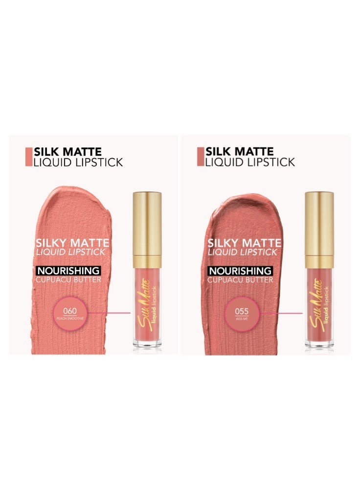 flormar Silk Matte Liquid Lipstick - 60 Peach Smoothie & Silk Matte Liquid Lipstick - 55 Kiss Me Value Pack - Image 1