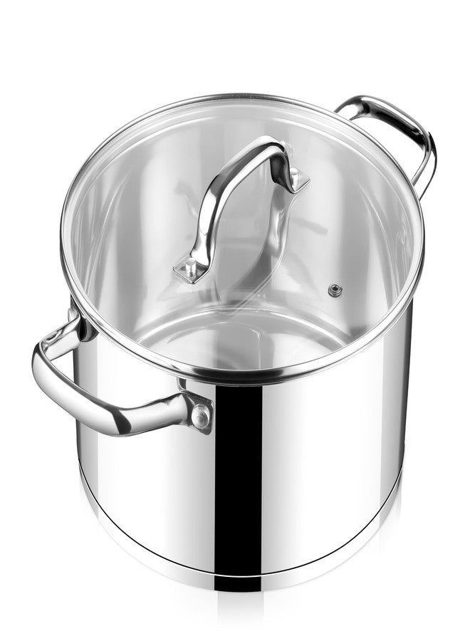 E-far 4 Quart Stock Pot with Lid, Stainless Steel Stockpot for Cooking Simmering Soup Pasta Sauce, with Tri-Ply Bottom & Visible Cover, Induction/Gas/Dishwasher Safe, Heavy Duty & Non Toxic - Image 1