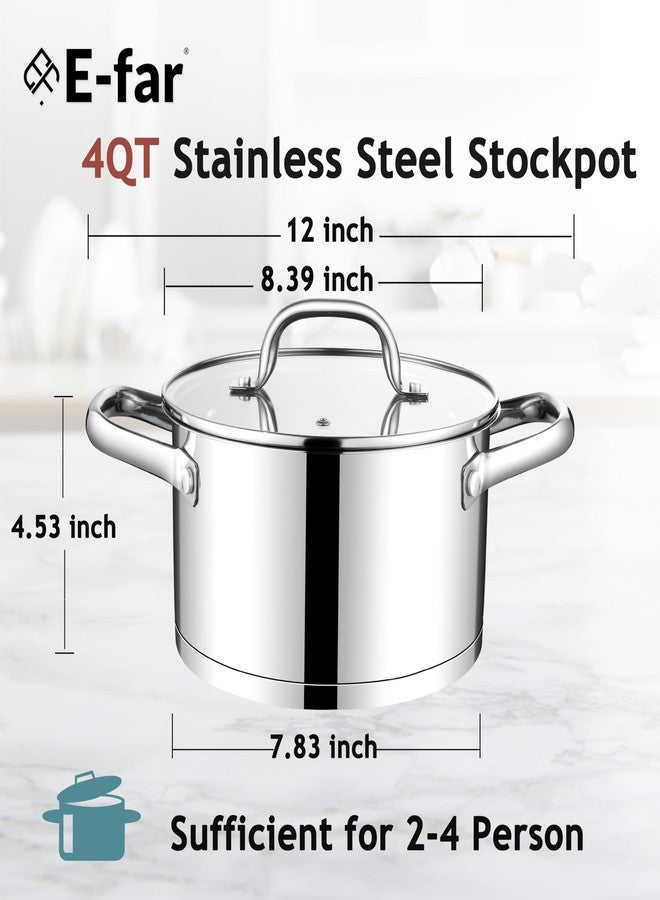 E-far 4 Quart Stock Pot with Lid, Stainless Steel Stockpot for Cooking Simmering Soup Pasta Sauce, with Tri-Ply Bottom & Visible Cover, Induction/Gas/Dishwasher Safe, Heavy Duty & Non Toxic - Image 2
