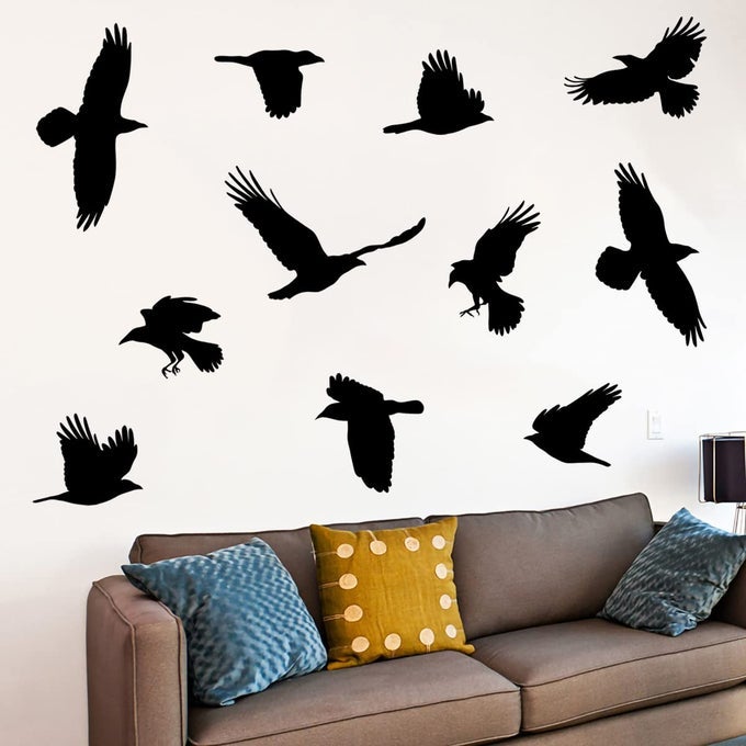 REMOVABLE LARGE CROW WALL DECALS BLACK RAVEN WALL STICKERS PEEL STICK INDIVIDUAL RAVEN BIRDS SET LIVING ROOM BEDROOM WINDOWS DECORATION