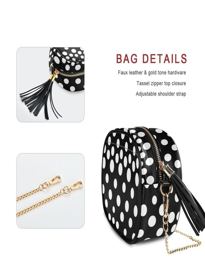AHOMY Women Round Crossbody Bag Black and White Polka Dot Purse Circle Bag with Tassel - Image 4