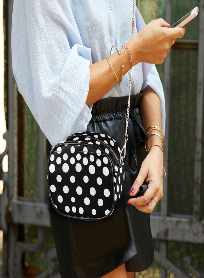 AHOMY Women Round Crossbody Bag Black and White Polka Dot Purse Circle Bag with Tassel - Image 2