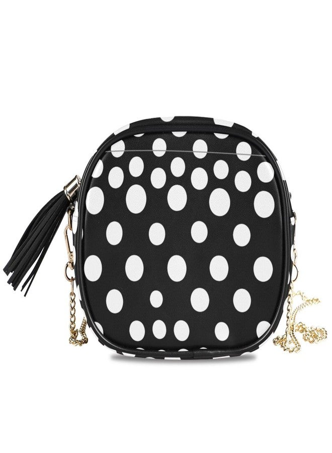 AHOMY Women Round Crossbody Bag Black and White Polka Dot Purse Circle Bag with Tassel - Image 1