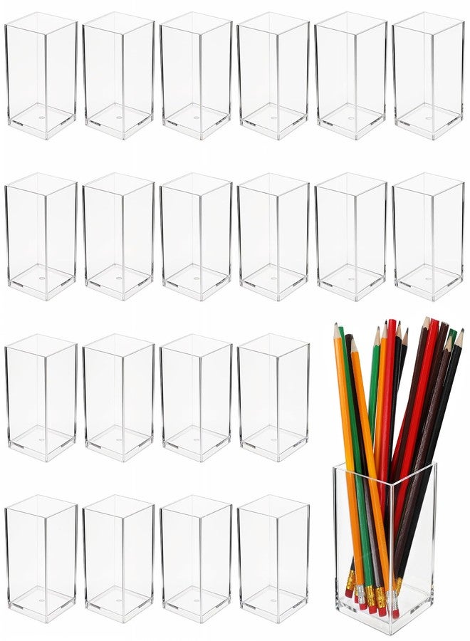 AojSup 20 Pcs Acrylic Pencil Holder Clear Makeup Brush Holder Pen for Desk Pencil Cup Acrylic Desk Accessories Desktop Stationery Organizer for Office School Home Supplies - Image 1