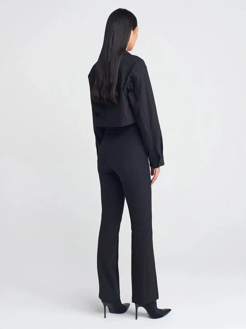ديلفين Dilvin Women's Mid-Waist Straight Leg Trousers