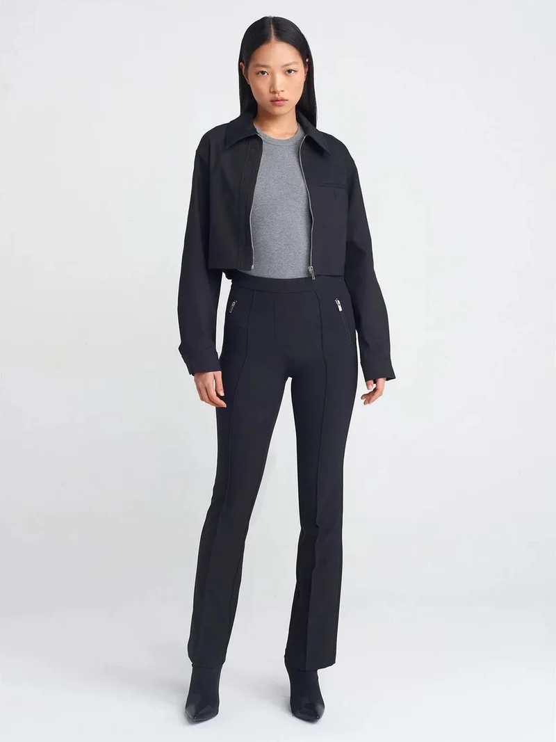 ديلفين Dilvin Women's Mid-Waist Straight Leg Trousers