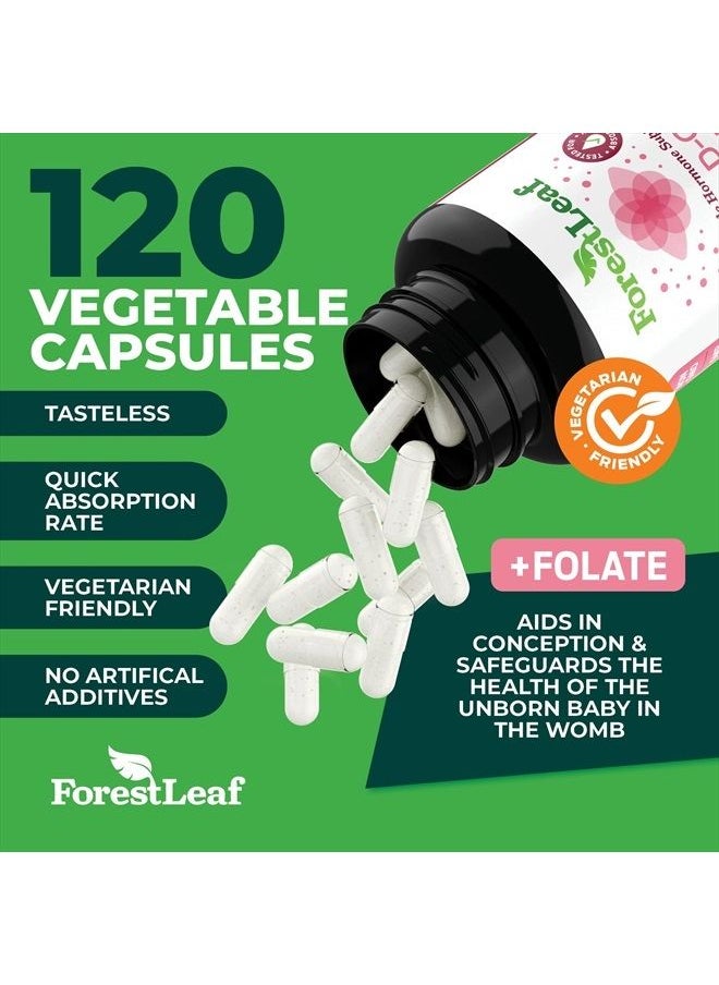ForestLeaf - Myo and D-Chiro Inositol Supplement Blend with Folate - Hormone Balance, Ovulation and Ovarian Support for Women - Hair Growth, Weight Management, Fertility and Pregnancy Health (120) - Image 1