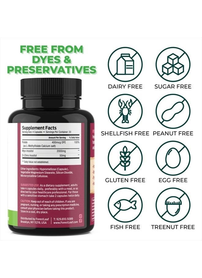 ForestLeaf - Myo and D-Chiro Inositol Supplement Blend with Folate - Hormone Balance, Ovulation and Ovarian Support for Women - Hair Growth, Weight Management, Fertility and Pregnancy Health (120) - Image 1