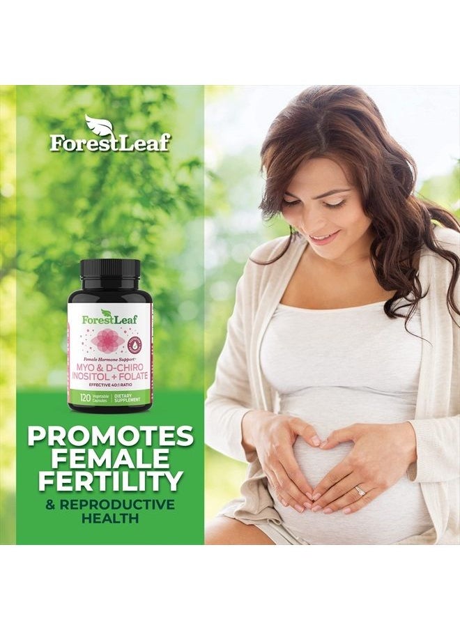 ForestLeaf - Myo and D-Chiro Inositol Supplement Blend with Folate - Hormone Balance, Ovulation and Ovarian Support for Women - Hair Growth, Weight Management, Fertility and Pregnancy Health (120) - Image 1