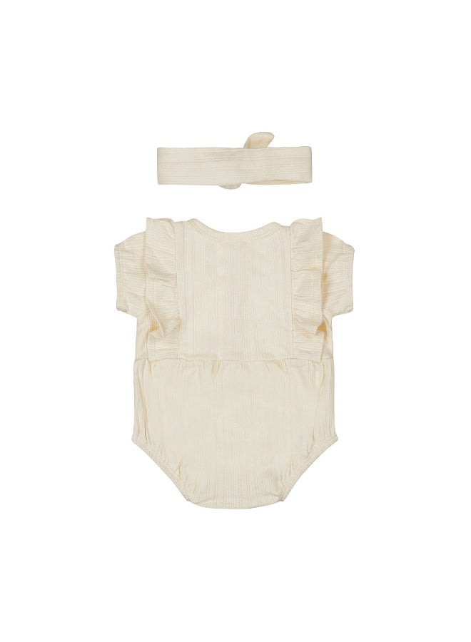 Dirkje Girls Baby Set Romper Hairband Off White - Image 2