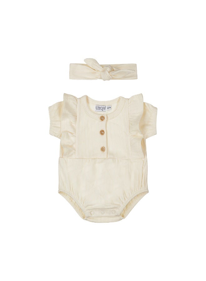 Dirkje Girls Baby Set Romper Hairband Off White - Image 1