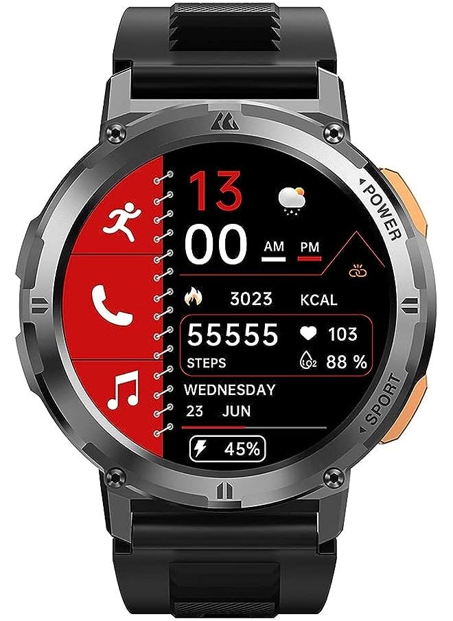 PROMASS - Tank T2 1.43” Amoled Always-On Display Bluetooth Call (Answer/Make Call) Smart Watches for Men 5ATM US Military Certified with 70 Sport Modes for Android iOS iPhones (Gray) - Image 1