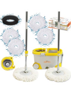 Zalcoon Spin Mop and Bucket with Wringer Set, Telescopic Handle for Floor Cleaning, 360° Spinning Mop Bucket with Extra Mop handle&Base, 4 Microfiber Mop Pads and One Scrub Brush (Olive Green)  - Image 1