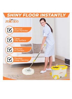 Zalcoon Spin Mop and Bucket with Wringer Set, Telescopic Handle for Floor Cleaning, 360° Spinning Mop Bucket with Extra Mop handle&Base, 4 Microfiber Mop Pads and One Scrub Brush (Olive Green)  - Image 4