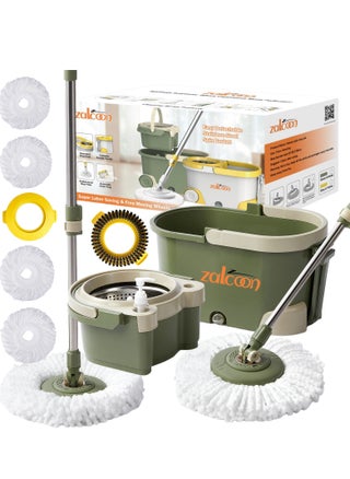 Spin Mop and Bucket with Wringer Set, Telescopic Handle for Floor Cleaning, 360° Spinning Mop Bucket with Extra Mop handle&Base, 4 Microfiber Mop Pads and One Scrub Brush (Olive Green) - pzsku/ZA3D7A4C794D5935445AEZ/45/1748882506/fd594a31-c09a-4fda-8215-35331db2eff6