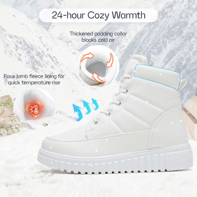 Shupua White Boots for Women Winter Ankle Boots Warm Combat Boot Waterproof Hiking Snow Booties with Zipper - Image 4