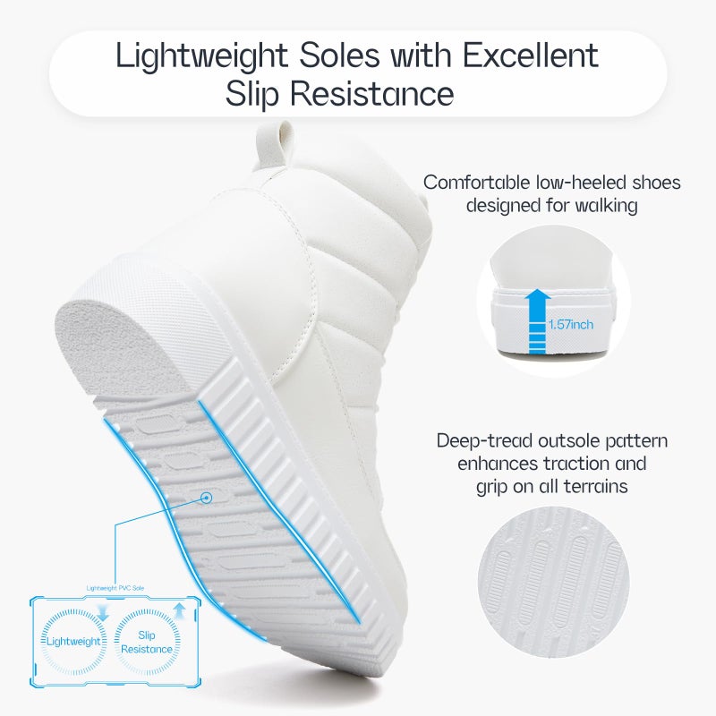 Shupua White Boots for Women Winter Ankle Boots Warm Combat Boot Waterproof Hiking Snow Booties with Zipper - Image 5
