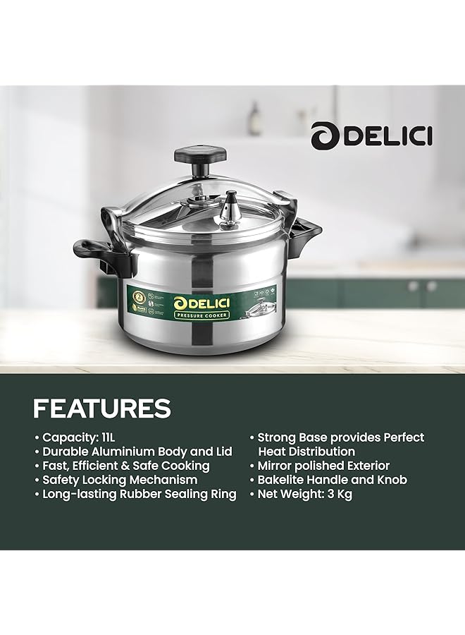 DELICI Aluminium Pressure Cooker, Pressure Pot, Arabic Cooker,Safety Lock,Silver,2 Year Warranty  (11, Liters) - Image 4