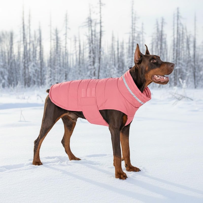 Mklhgty Waterproof Dog Coat for Medium and Large Dogs, Warm Dog Winter Jacket, Reflective Windproof Turtleneck Coats with Adjustable Hook & Loop - Pink02 - L - Image 5