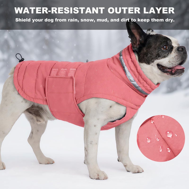 Mklhgty Waterproof Dog Coat for Medium and Large Dogs, Warm Dog Winter Jacket, Reflective Windproof Turtleneck Coats with Adjustable Hook & Loop - Pink02 - L - Image 3
