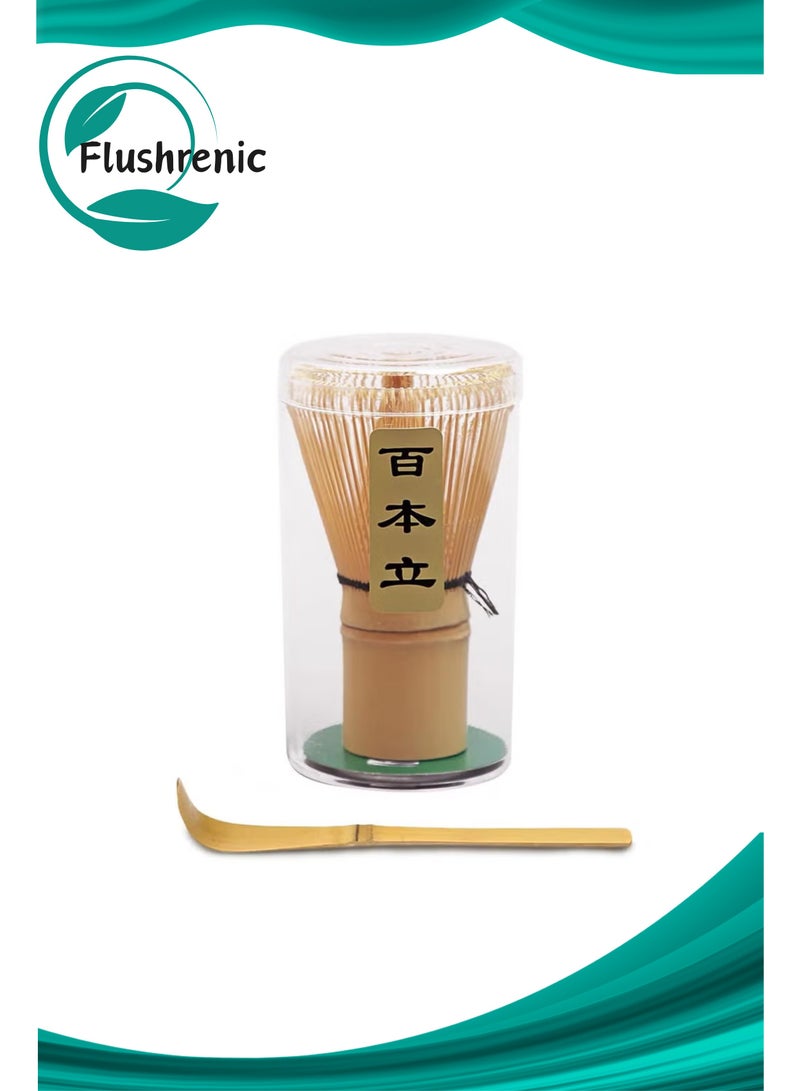 Flushrenic Matcha Stirrer, Matcha Ceremony Accessory, Matcha Brush and Bamboo Scoop,Handmade From Natural Bamboo. (Two-piece set) - Image 1