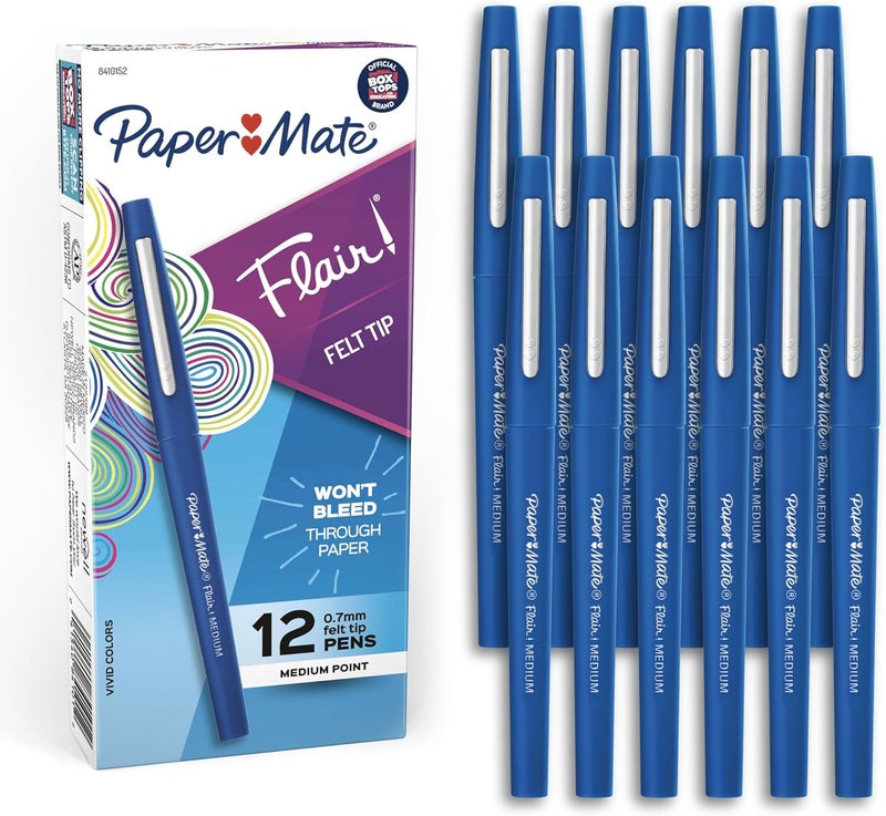 Papermate Flair Felt Tip Pens, Medium Point (0.7mm), Blue, 12 Count - Image 1