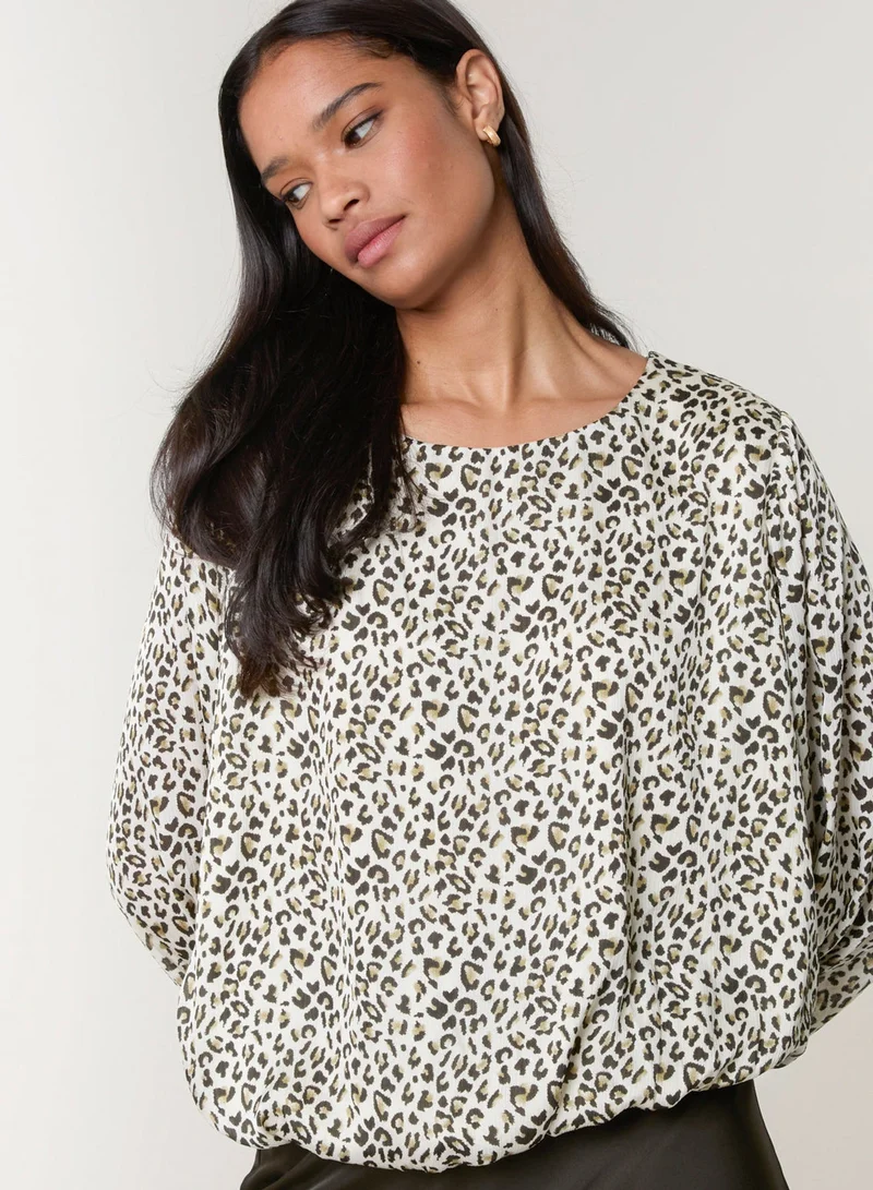 Blue Vanilla Leopard Print Elasticated Hem Blouse