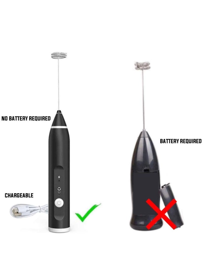 Rechargeable Milk Frother, Coffee Frother Yogurt mixer Egg beater Handheld Foam Maker Rechargeable Electric Foam Maker with 2 Stainless Whisks Speed Adjustable Durable Frother Drink portable Mixer - Image 4