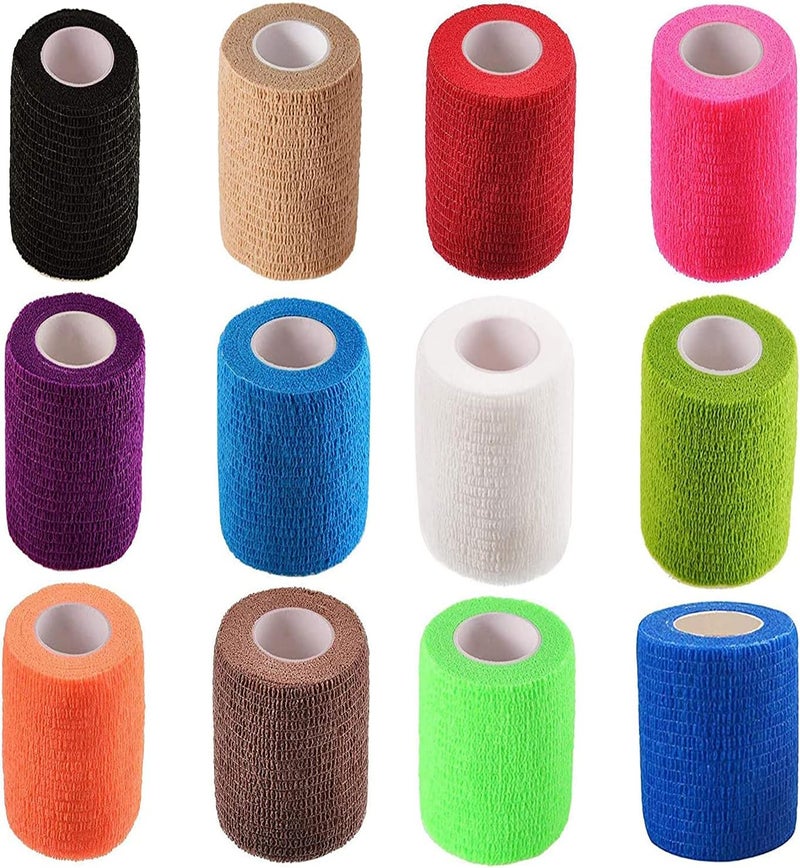 KISEER 12 Pack 3 x 5 Yards Self Adhesive Bandage Assorted Color Breathable Cohesive Bandage Wrap Rolls Elastic SelfAdherent Tape for Stretch Athletic Sports Wrist Ankle12 Count Pack of 1 - Image 1