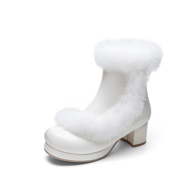 2024 Independent Station Middle Heel Thick Bottom Rough 28-48 Plus Size Sweet Lolita Low Boots Women - Image 1