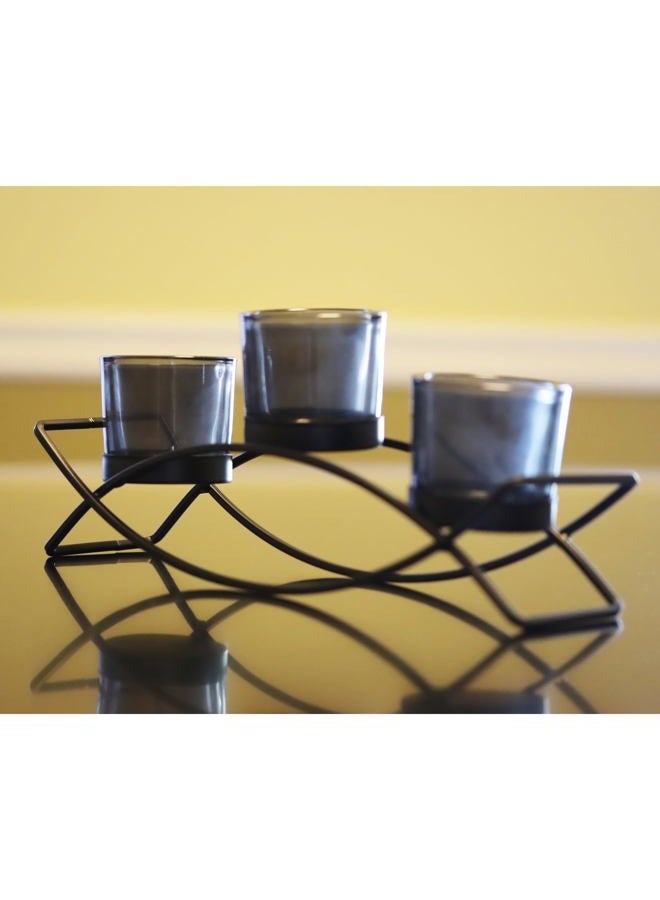 Seraphic Iron Arch Table Centerpiece Decorations Long Candle Holder for Weddings, Patio, Kitchen, Dining Room, and Coffee Tables, Black, Black Chunky 3 Cups - Image 1