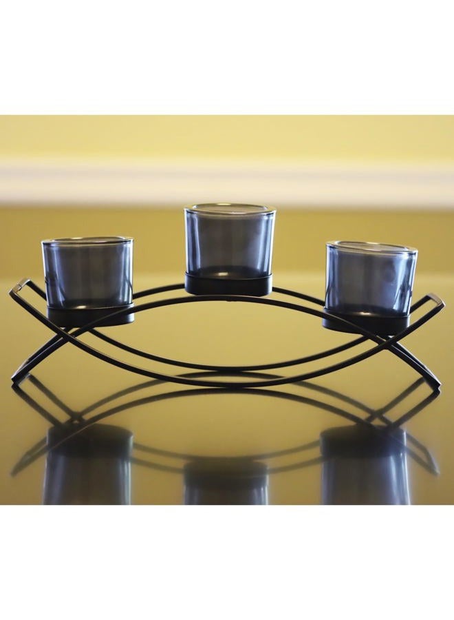Seraphic Iron Arch Table Centerpiece Decorations Long Candle Holder for Weddings, Patio, Kitchen, Dining Room, and Coffee Tables, Black, Black Chunky 3 Cups - Image 2