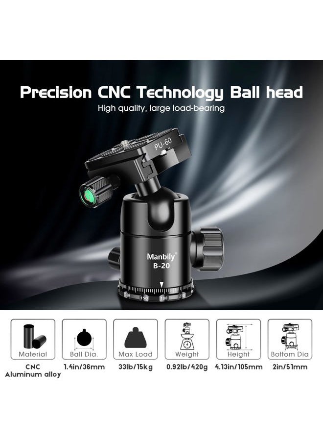 Manbily Ball Head for Shooting Stick Tripod, CNC Metal Aluminum Clamp Rest Head for Hunting, 360° Panoramic Ball Head for DSLR Camera, Load up to 33lbs/15kg  - Image 2