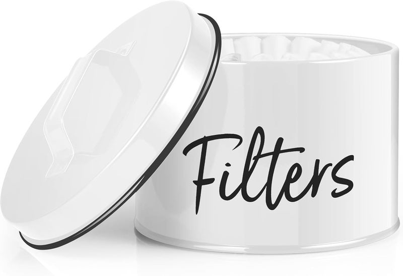 DRASTAR Coffee Filter Holder, Filter Storage with Lid for Counter, Storage Basket Container for Coffee Bar Accessories Decor, White - Image 1