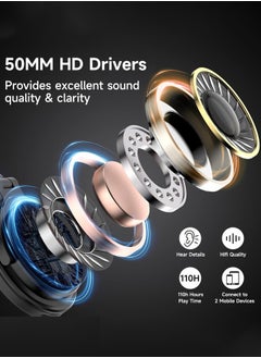 OneOdio Wirless Gaming Headset,Bluetooth Over Ear Headphones, 110 Hrs Wireless/Wired Stereo Sound Foldable Headsets with Deep Bass 50mm Neodymium Drivers for PC/Phone/Tablet,Black  - Image 5