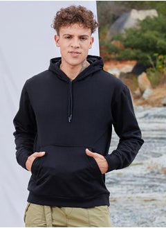 Campus Sutra Men's Onyx Black Solid Pullover Hoodie  - Image 2