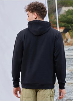 Campus Sutra Men's Onyx Black Solid Pullover Hoodie  - Image 5