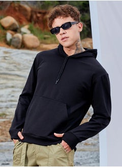 Campus Sutra Men's Onyx Black Solid Pullover Hoodie  - Image 1
