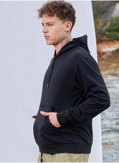Campus Sutra Men's Onyx Black Solid Pullover Hoodie  - Image 3