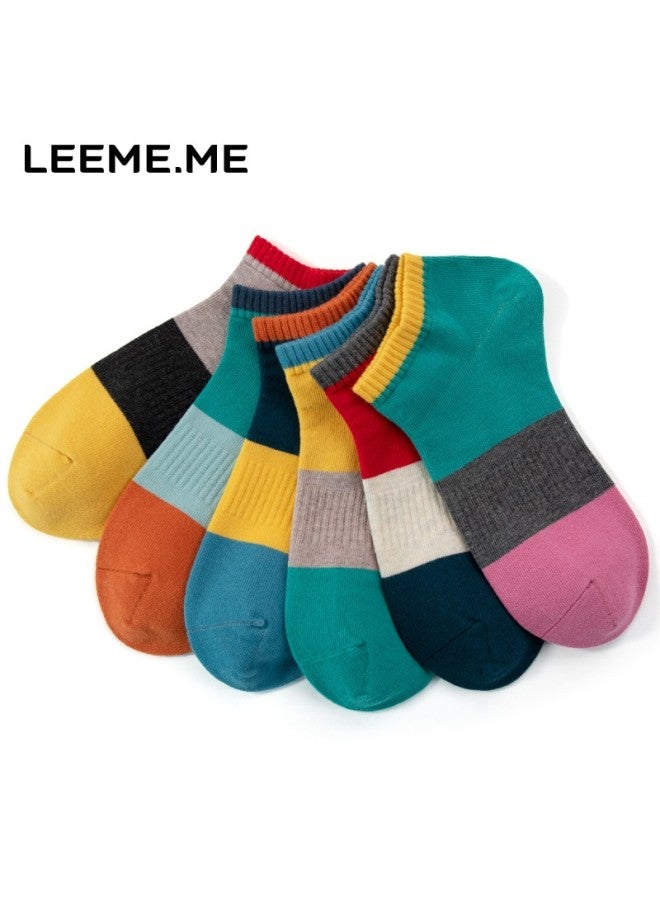Leeme.me Grain Rice socks Men's Spring And Summer Boat Socks Men's Socks 4 Pairs Men's Short Socks Splicing Contrast Color One Size - Image 2