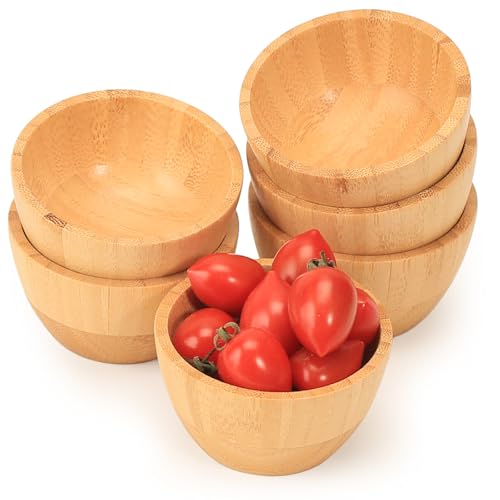 ZTHapwa Bamboo Wooden Bowls Set of 6, 3 Inch Small Serving Bowls for Snacks/Appetizers/Side Dishes/Charcuterie Board, Dipping Sauce Bowl for Condiments, 4 oz Bamboo Wood Ramekins, Reusable & Handmade - Image 1