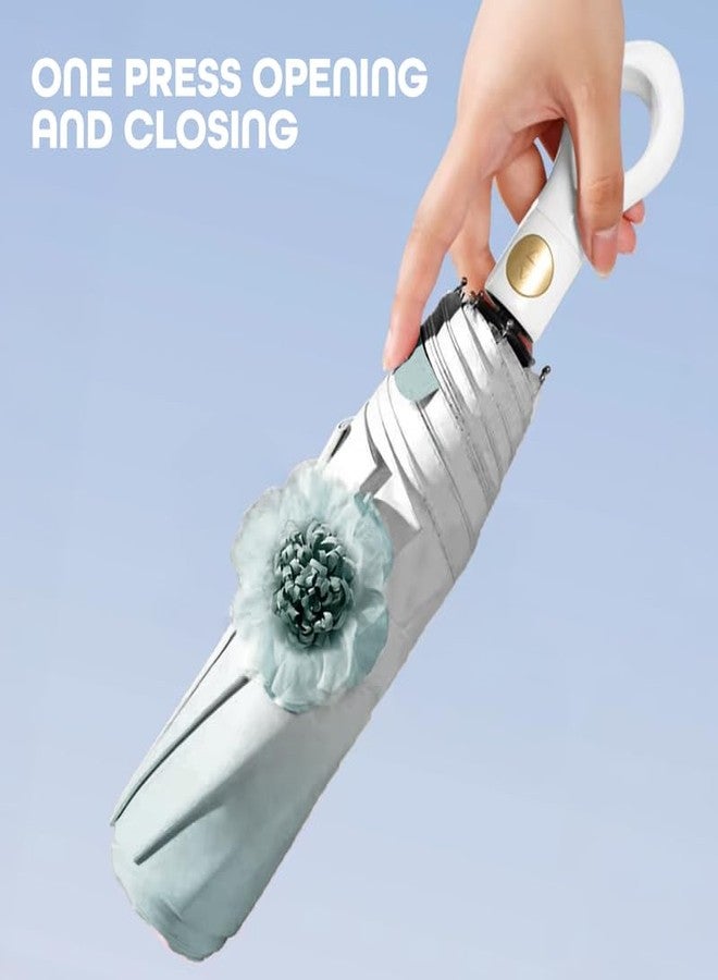 PRIME PICK مظلة برايم بيك المقاومة للماء بتصميم زهور - حماية من الأشعة فوق البنفسجية، تقنية مقاومة للرياح، مادة متينة للرجال والنساء، مثالية لجميع الظروف الجوية (لون أخضر بحيرة) - Image 5