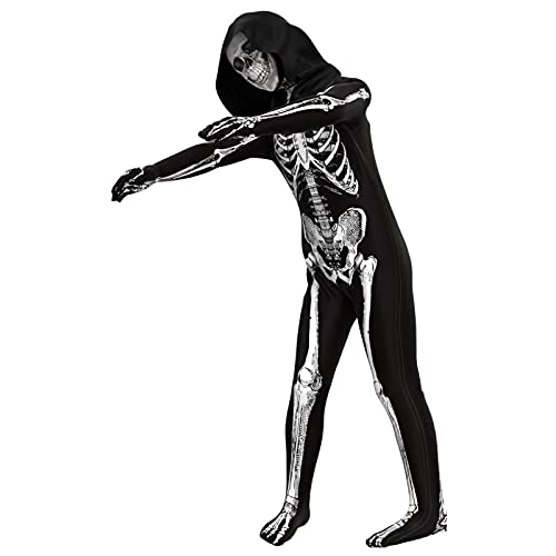 Cupohus [2023 SIZE UPDATE Halloween Costume, Skeleton Costume Bodysuit Jumpsuit - Scary Black and White Costume, Unisex, Creepy - Image 4